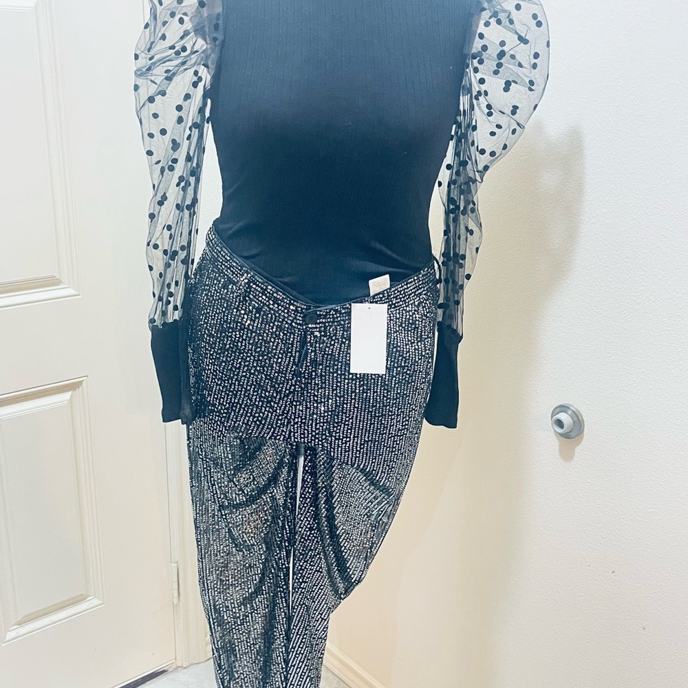 Elegant Black and Silver Wide Leg Jumpsuit